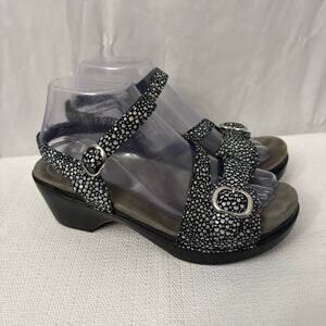 Dansko Sophie Sandals Womens Size 8 Black Spotted Wedge